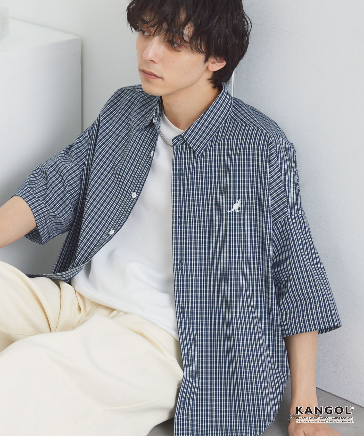 KANGOL/カンゴール 別注ロゴ ワンポイント刺繍 レギュラーカラー半袖