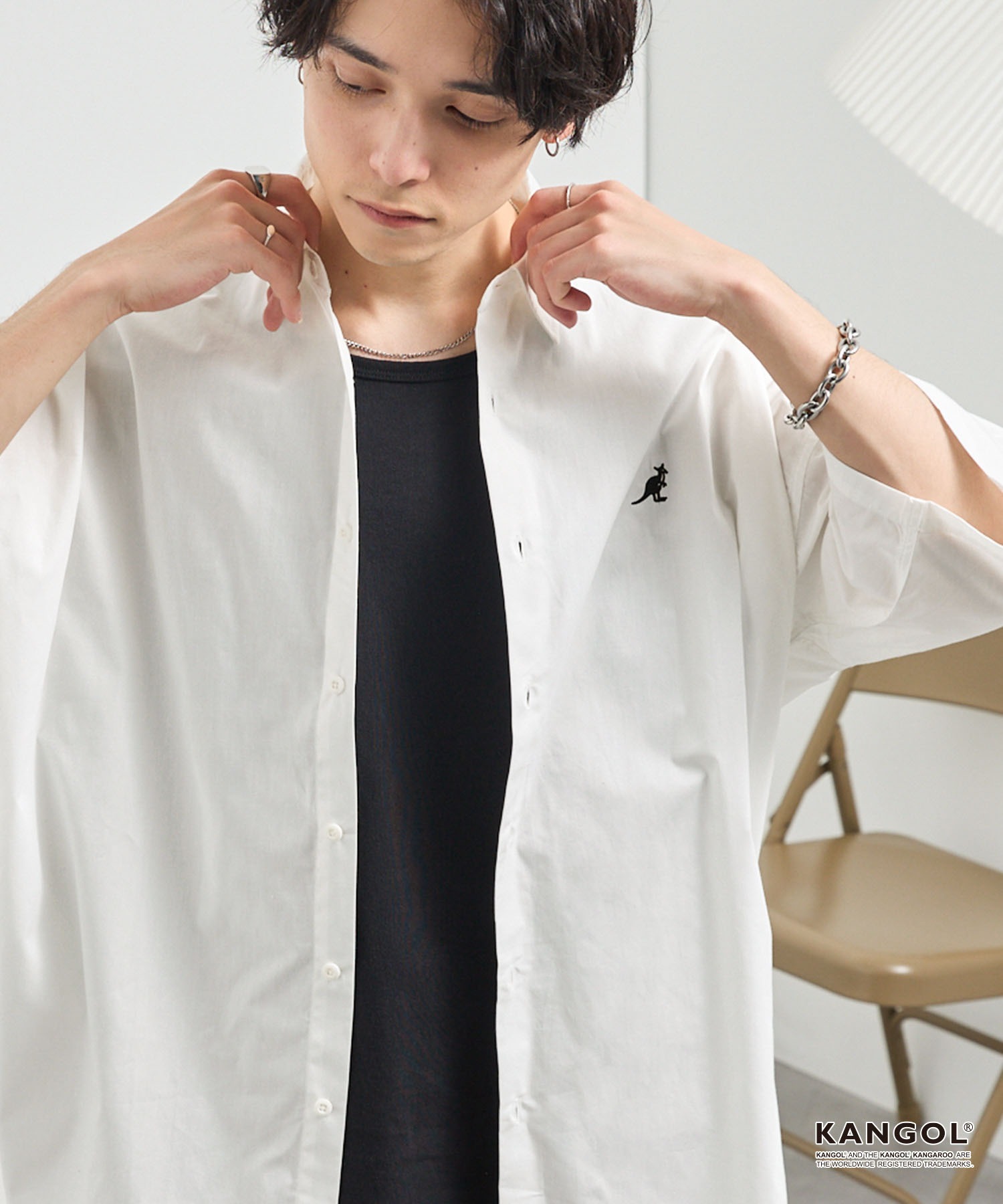 KANGOL/カンゴール 別注ロゴ ワンポイント刺繍 レギュラーカラー半袖