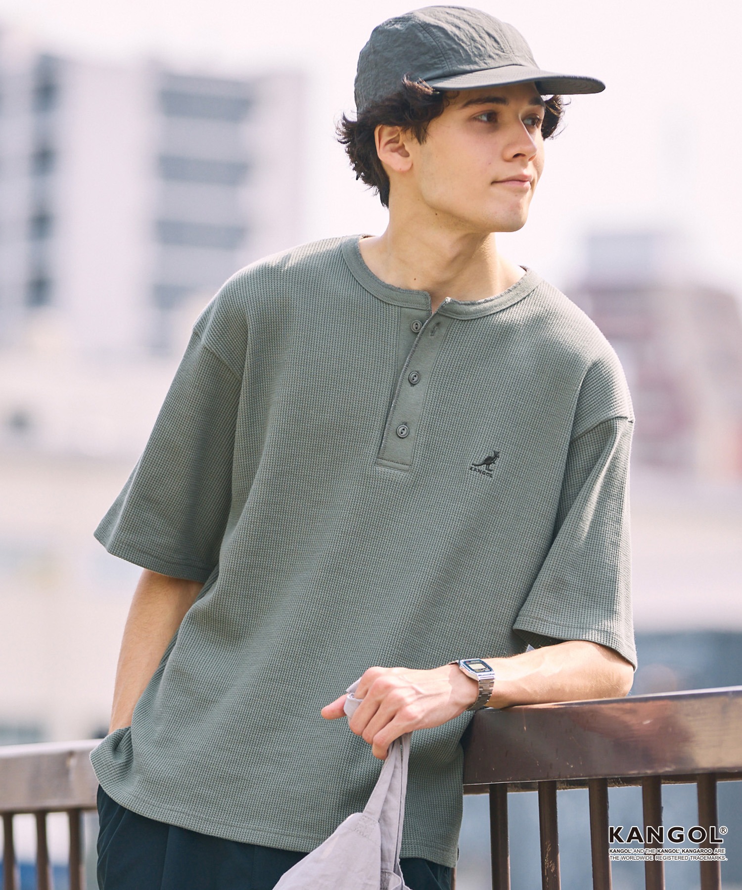 KANGOL/カンゴール 別注 ロゴ ワンポイント刺繍 ヘンリーネック