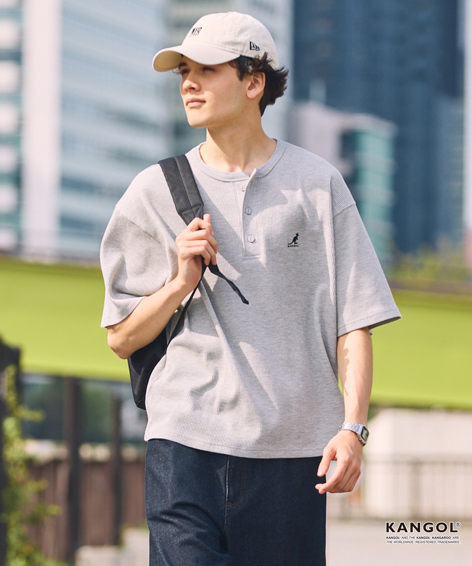 KANGOL/カンゴール 別注 ロゴ ワンポイント刺繍 ヘンリーネック