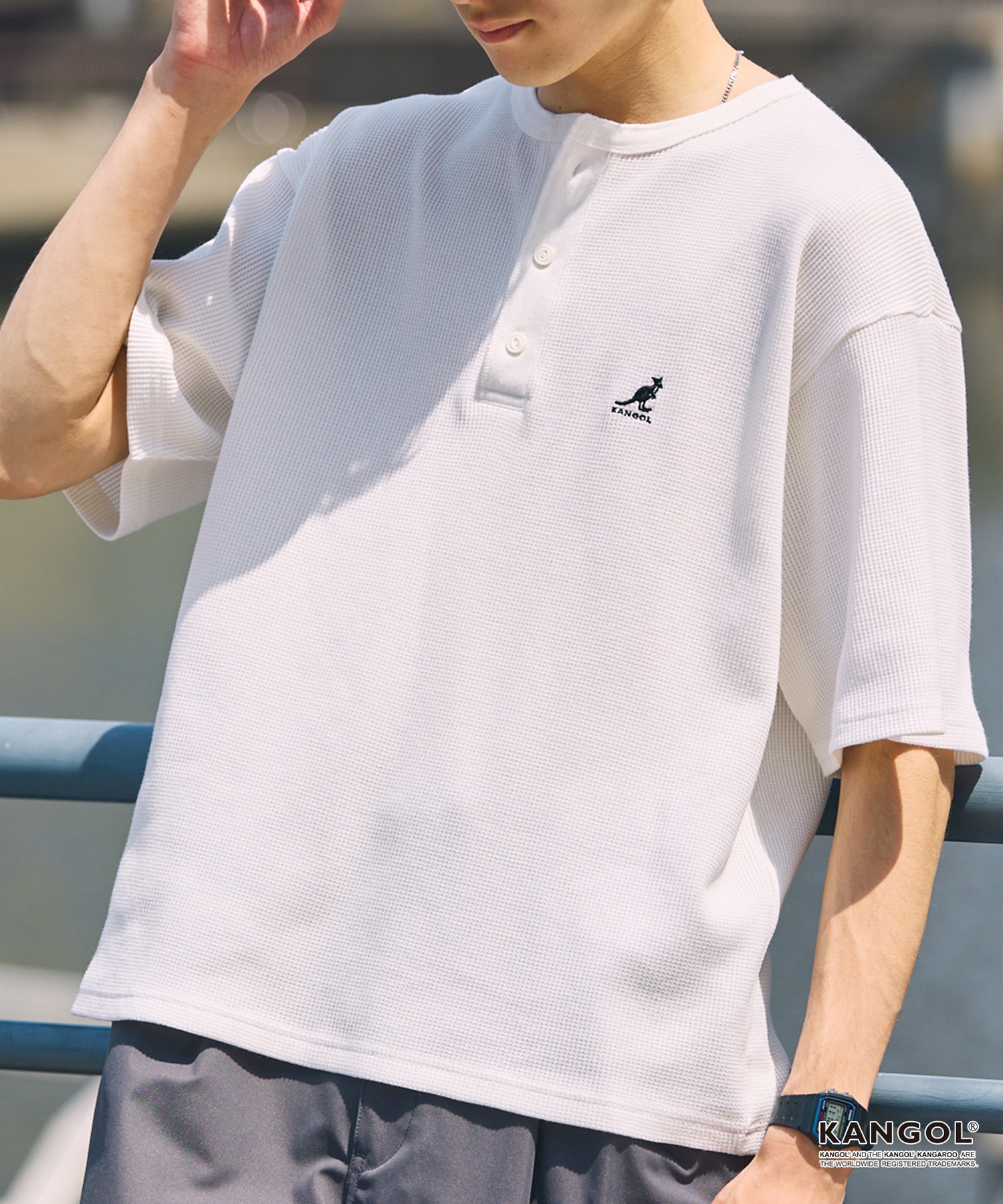 カンボジア直輸入☆シルクペイントタペストリー（ロング）Lサイズ　color,1 KANGOL/カンゴール 別注 ロゴ ワンポイント刺繍 ヘンリーネック