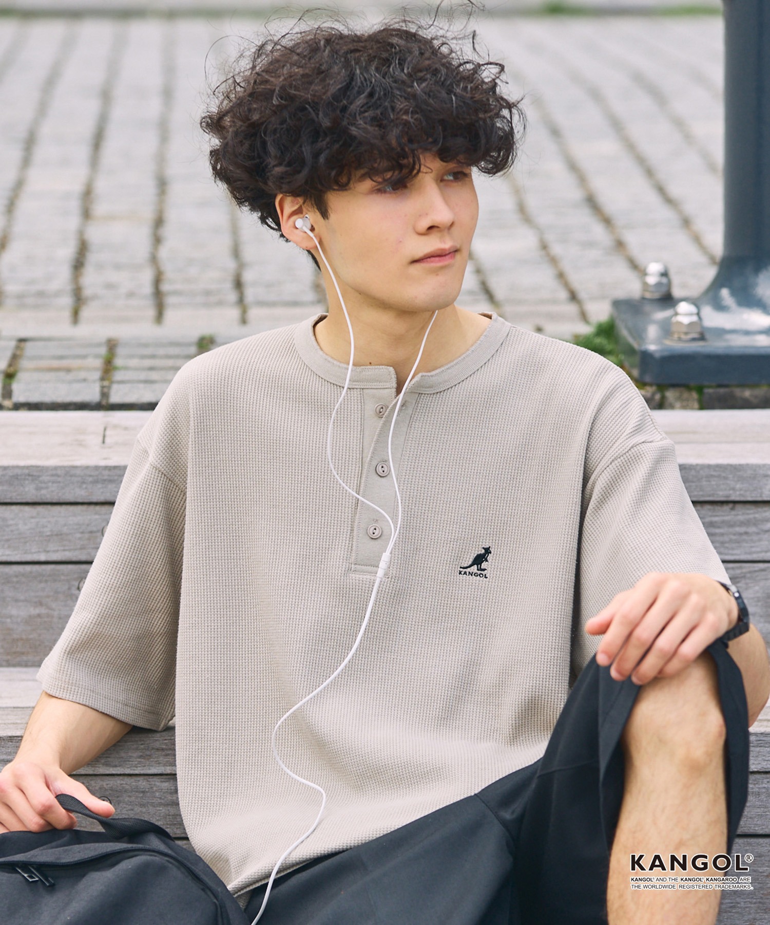 KANGOL/カンゴール 別注 ロゴ ワンポイント刺繍 ヘンリーネック