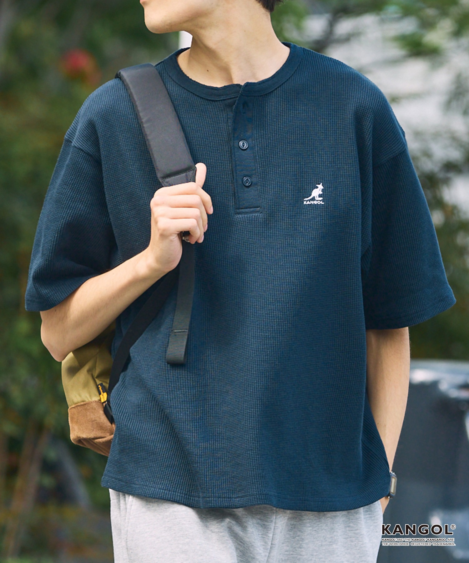 KANGOL/カンゴール 別注 ロゴ ワンポイント刺繍 ヘンリーネック