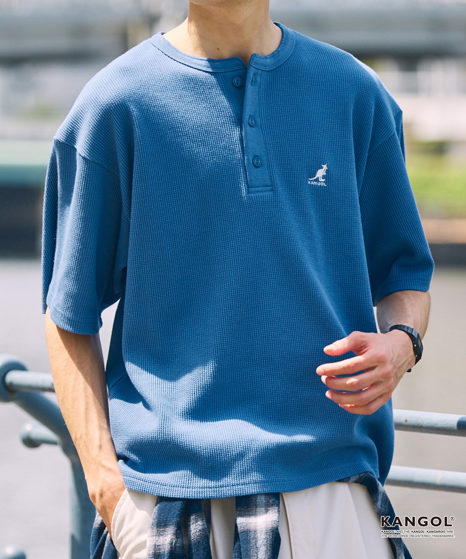 KANGOL/カンゴール 別注 ロゴ ワンポイント刺繍 ヘンリーネック