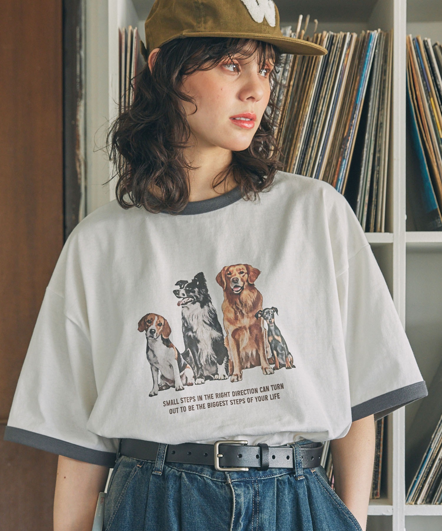 tシャツ 鳥 アニマルプリント ビッグシルエット 半袖Tシャツ レディース CAT&DOG アニマル グラフィック プリント 半袖 リンガーTシャツ