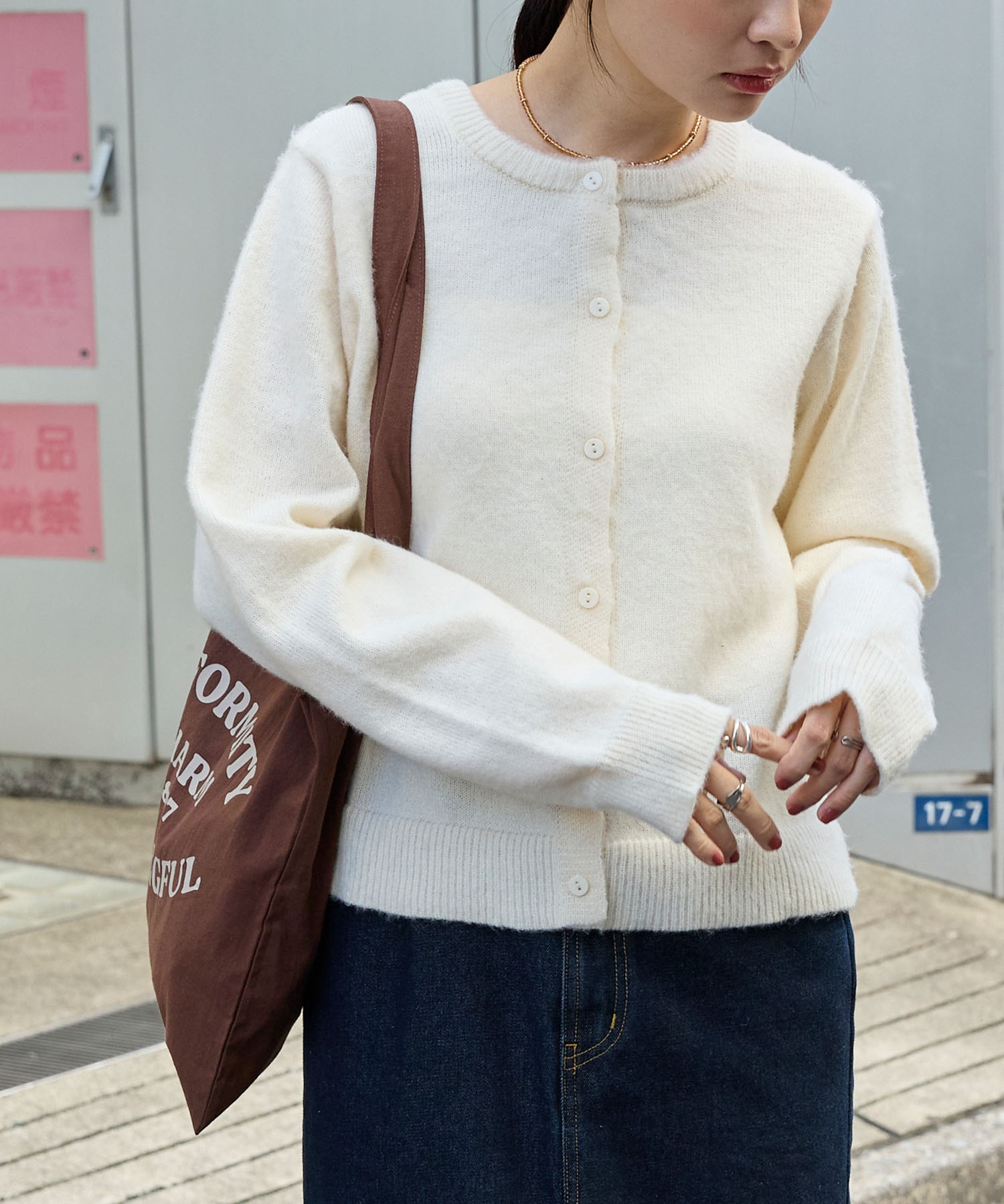 2WAYクルーネックモヘアタッチニットカーディガン MONO-MART