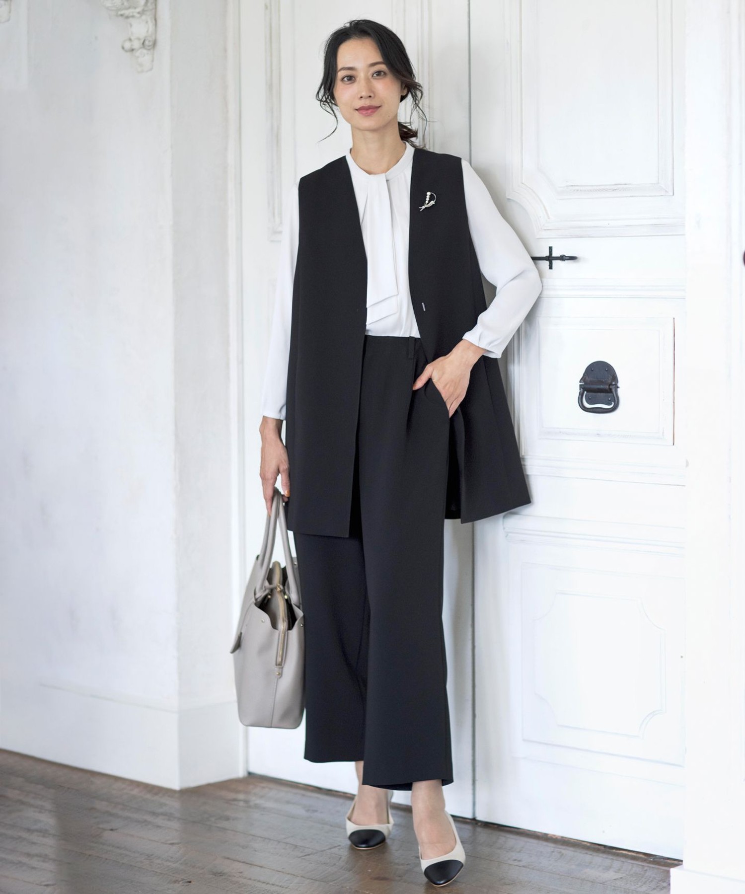 【WEB限定カラーあり・洗える】セラテリーダブルクロス セミワイド パンツ