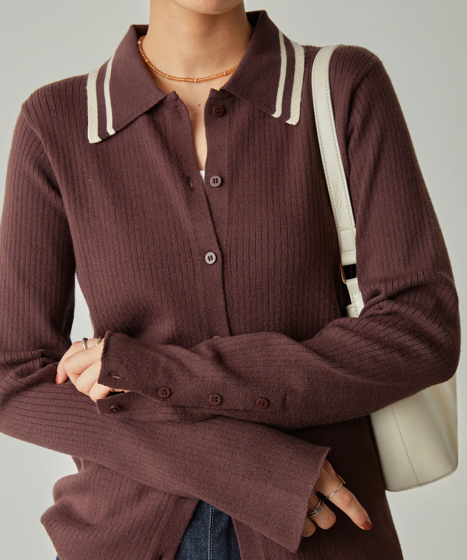 マシンウォッシャブル/アンチピリング＞配色ライン ソフトリブニット