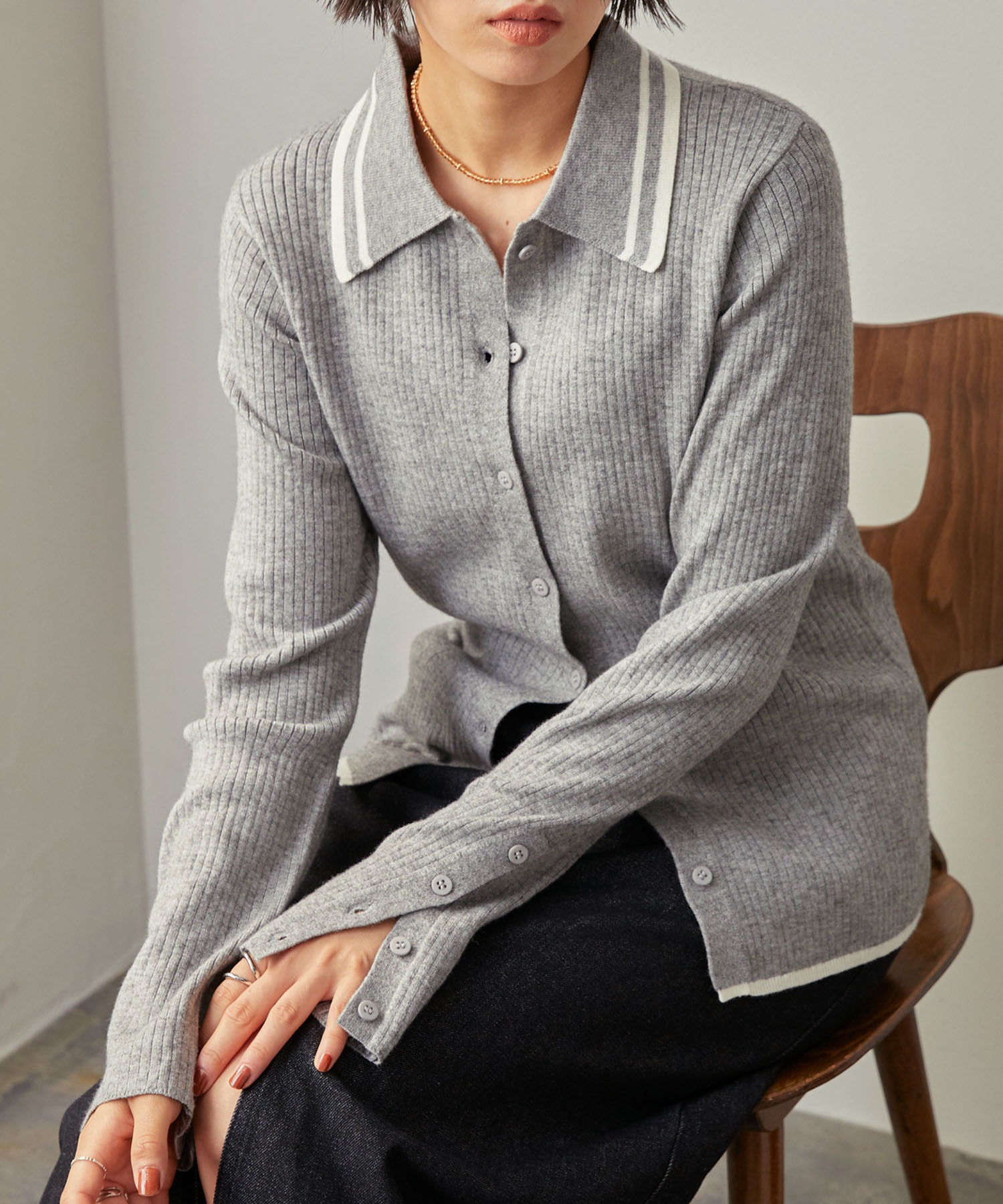 マシンウォッシャブル/アンチピリング＞配色ライン ソフトリブニット