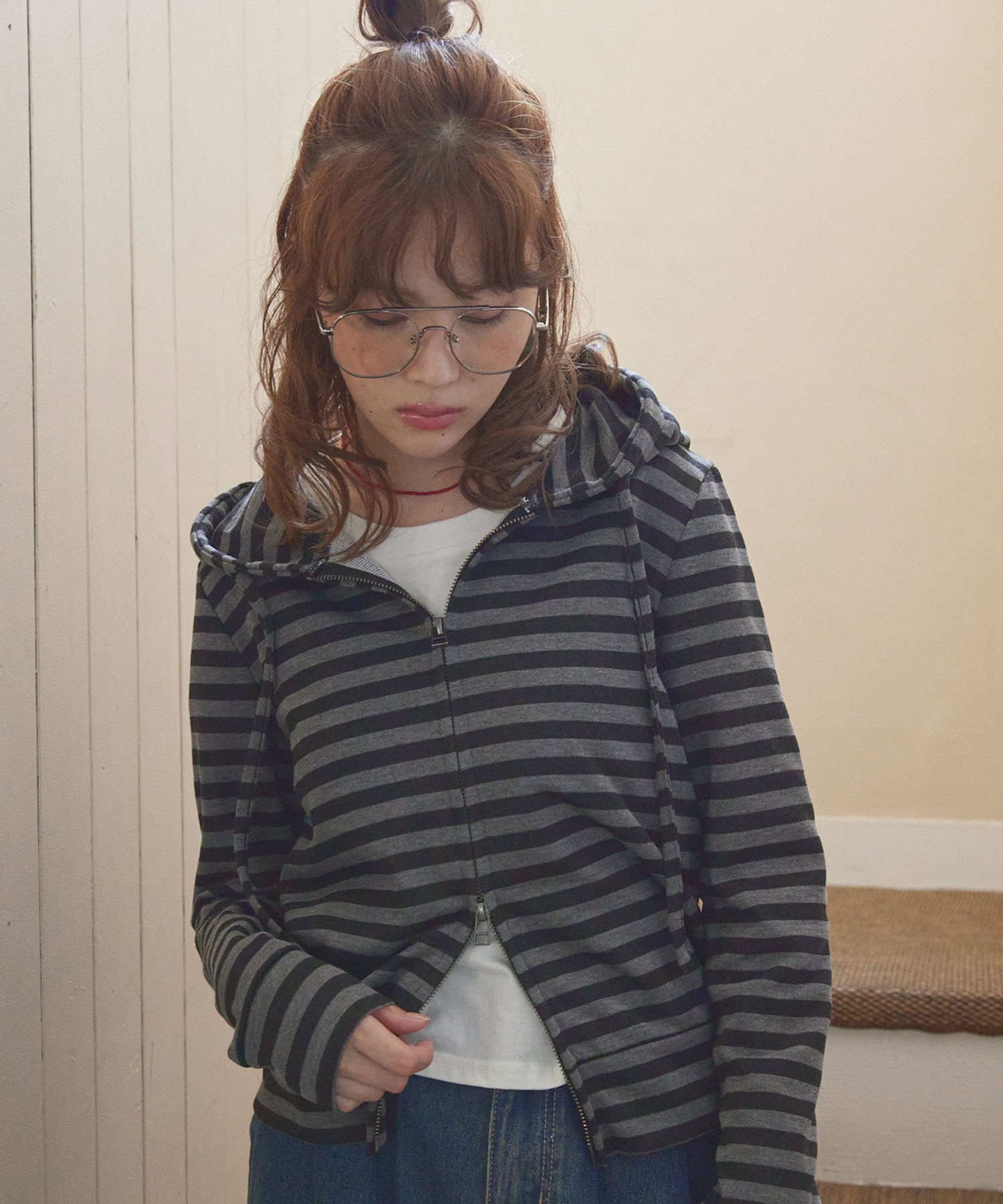 【Unblend】ボーダーダブルジップパーカー