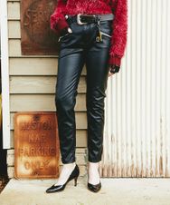 SYNTHETIC LEATHER 裾ZIP付スリムパンツ