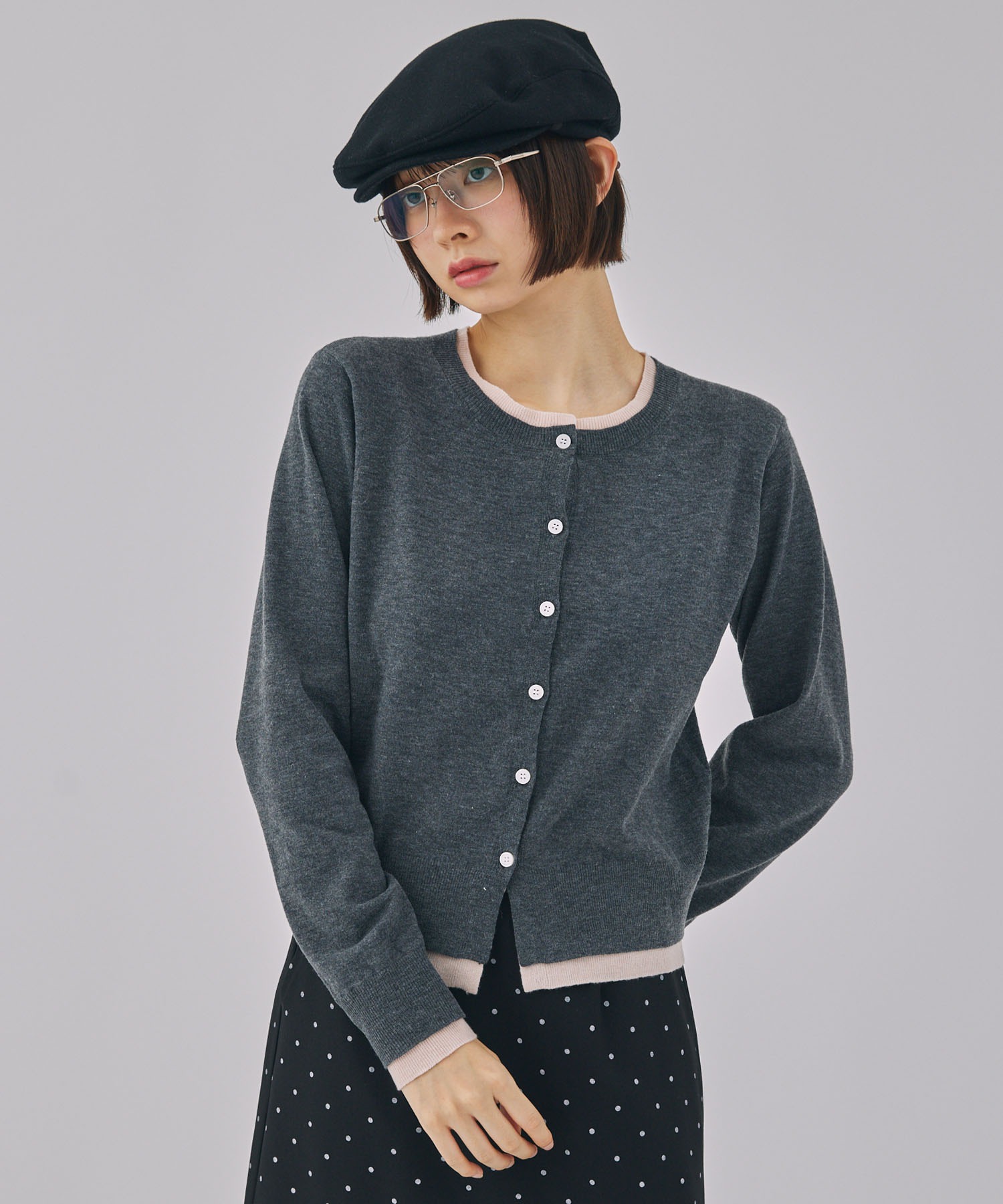 Unblend】フェイクレイヤード配色 ニットカーディガン MONO-MART