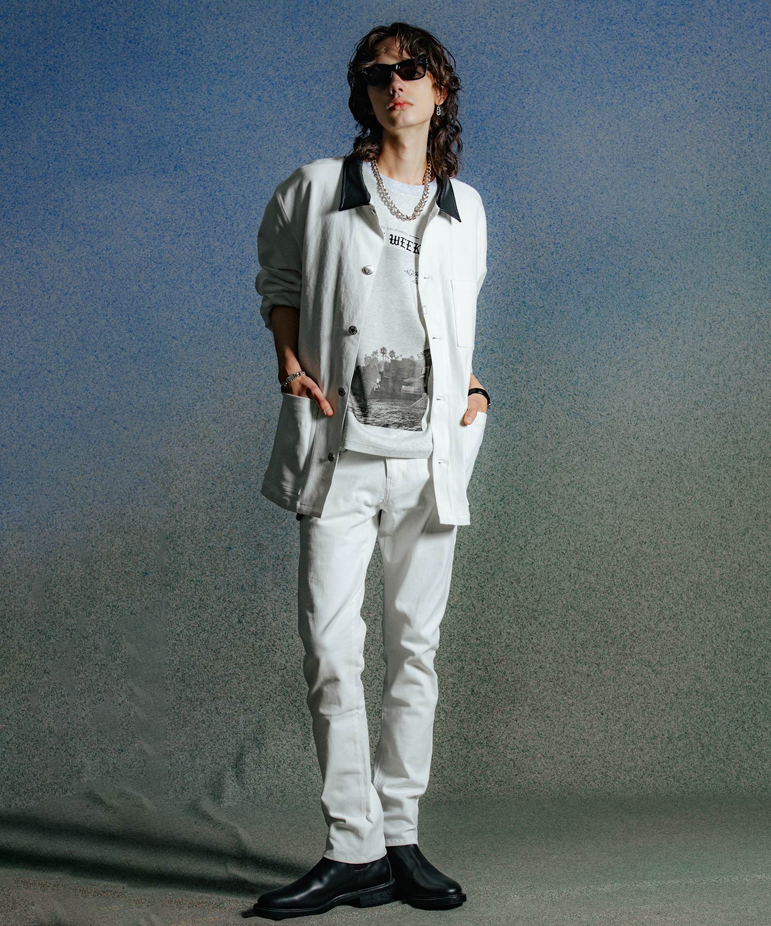Leather Collar Twill Coverall Jacket