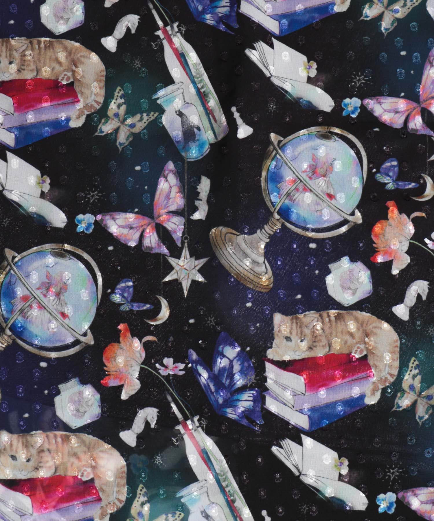 Scolar 異素材切替メルヘンアート宇宙柄ワンピース アウトレット送料無料