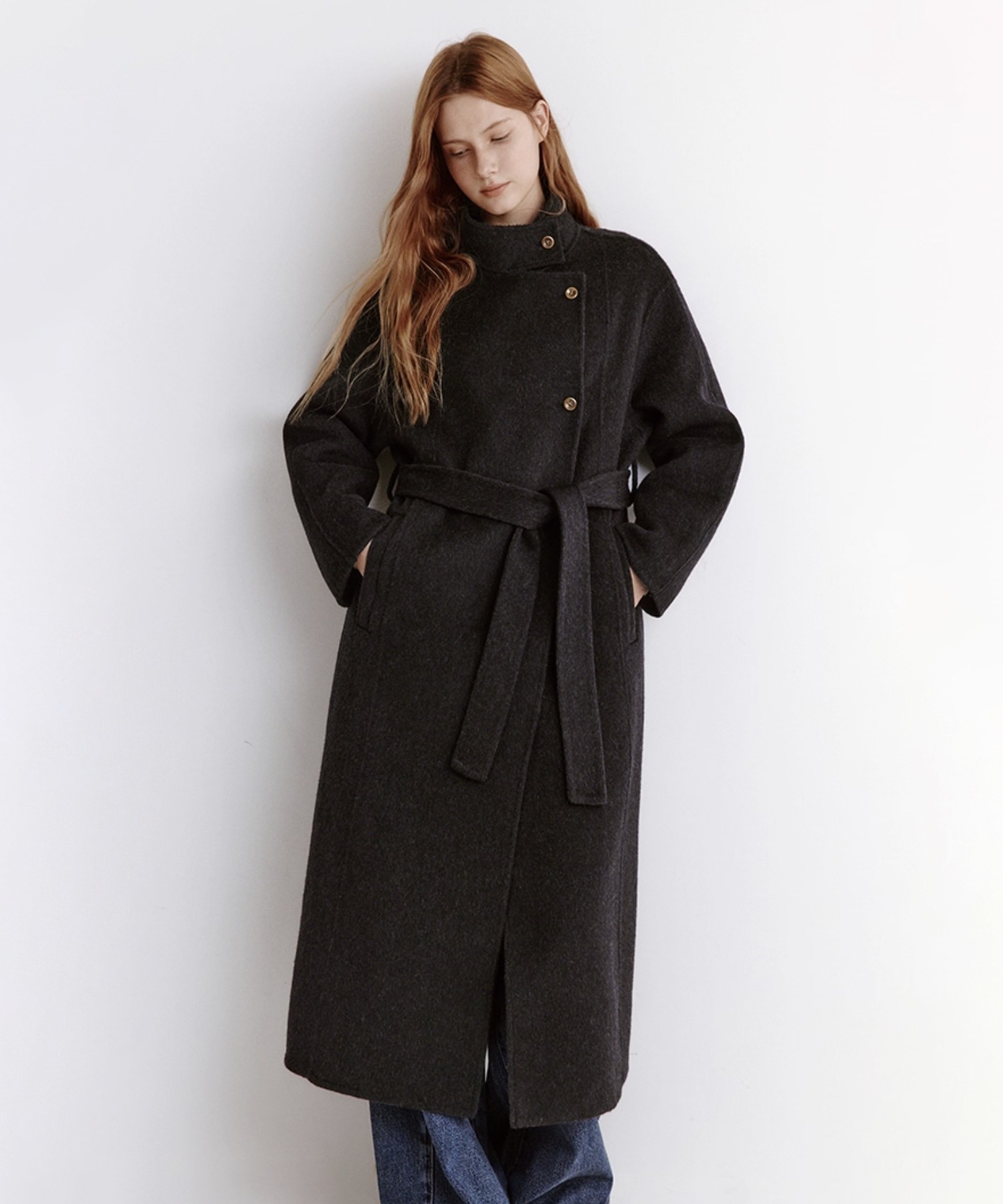スタンドカラー ダブルフェイス ウールロングコート FD25W133【Fano