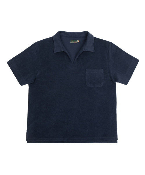 Leisure Terry Open Collar Polo Shirt — тёмно‑синяя поло с открытым воротом