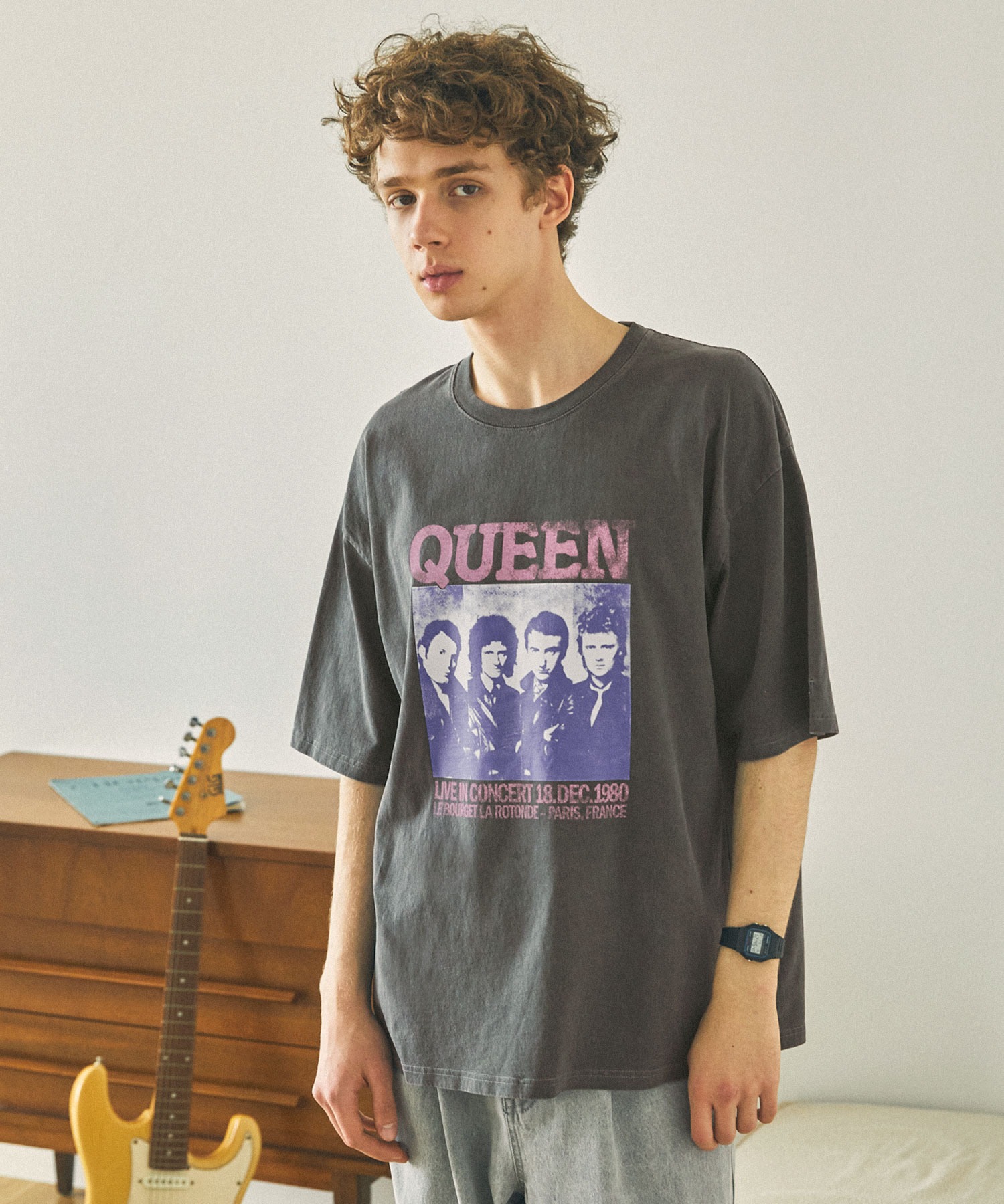 【Queen/The Rolling Stones/Guns N' Roses】別注 ロックプリント オーバーサイズ ピグメント加工 半袖Tシャツ  EMMA CLOTHES