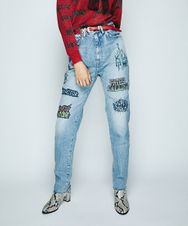 FERGADELIC METAL プリント USED加工ハイウエストテーパードパンツ