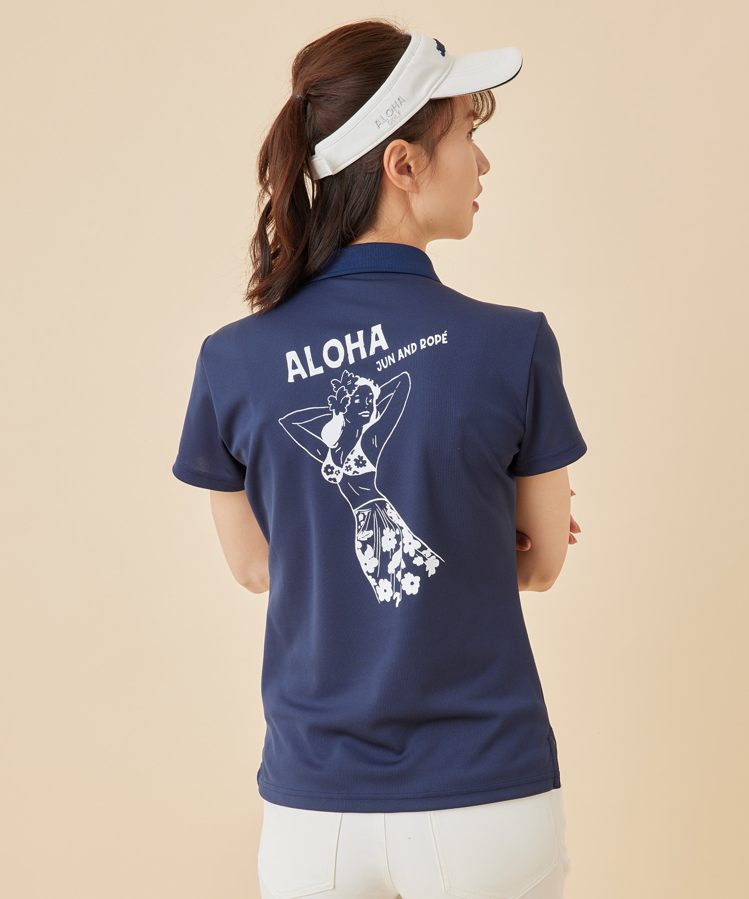 JUNROPE' 充実の品 最大96%OFFクーポン UV 吸水速乾 PiNup ALOHA GirLバックプリント半袖ポロシャツ