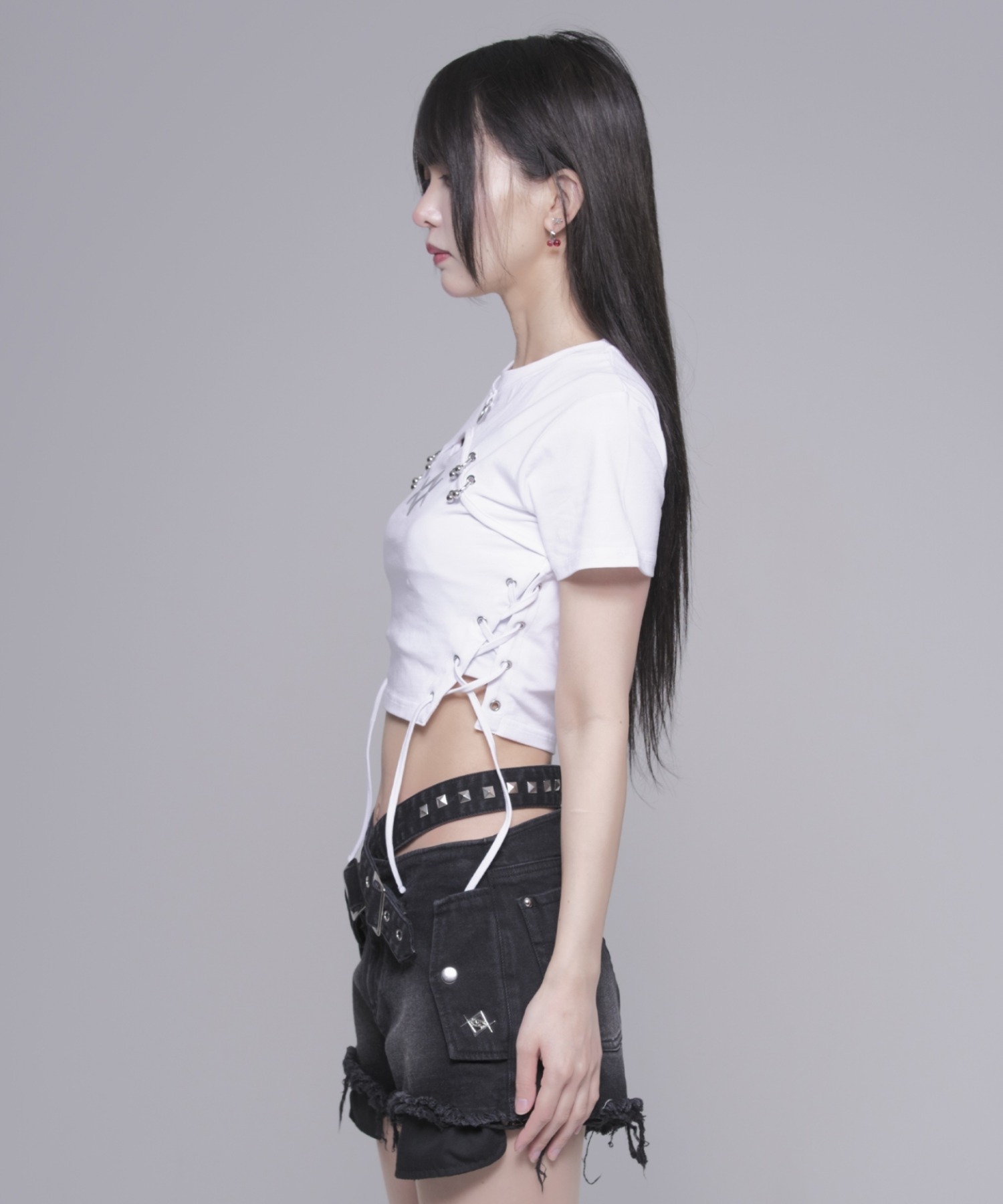 LEFLEM／レフレム／レース切替クロップドTシャツ／ハーフスリーブカットソー REFLEM/レフレム』レース切替クロップドTシャツ/ハーフスリーブ