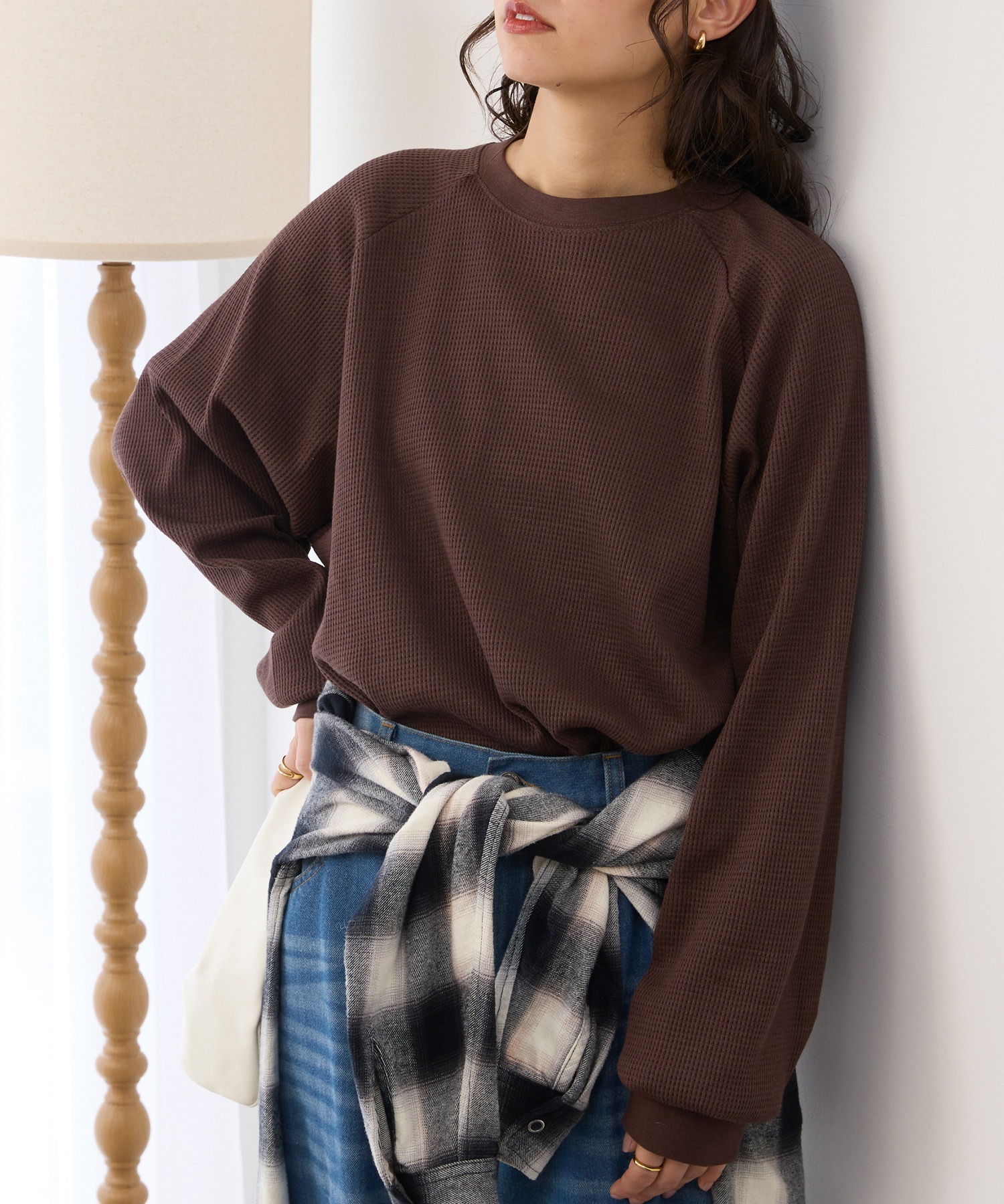 ラグランスリーブリンガーワッフルロングスリーブTシャツ＜抗菌防臭