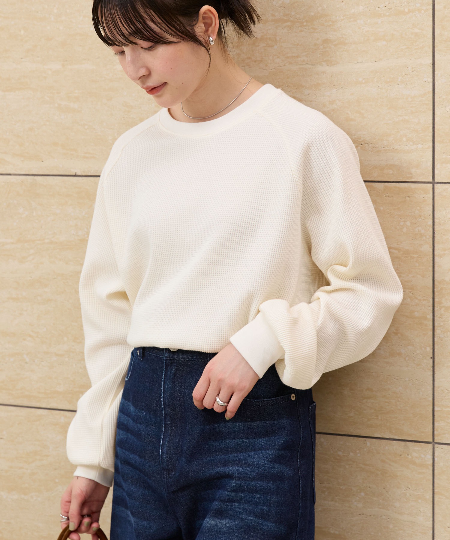 ラグランスリーブリンガーワッフルロングスリーブTシャツ＜抗菌