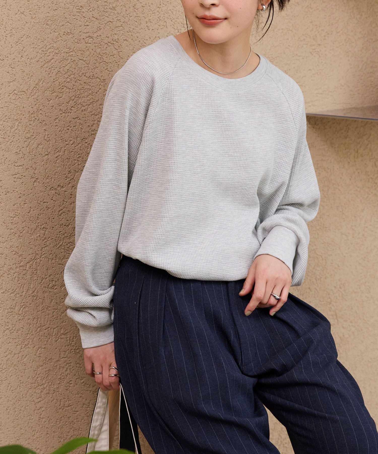 ラグランスリーブリンガーワッフルロングスリーブTシャツ＜抗菌防臭