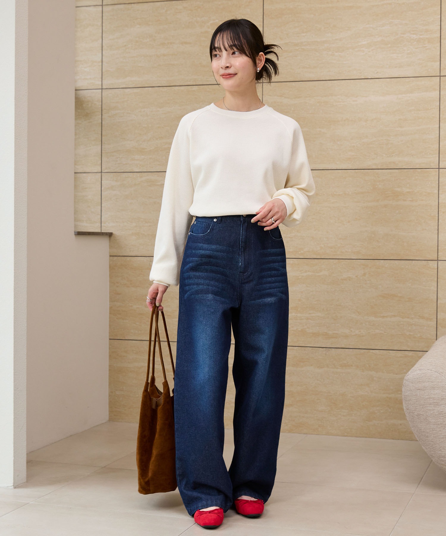 ラグランスリーブリンガーワッフルロングスリーブTシャツ＜抗菌防臭 