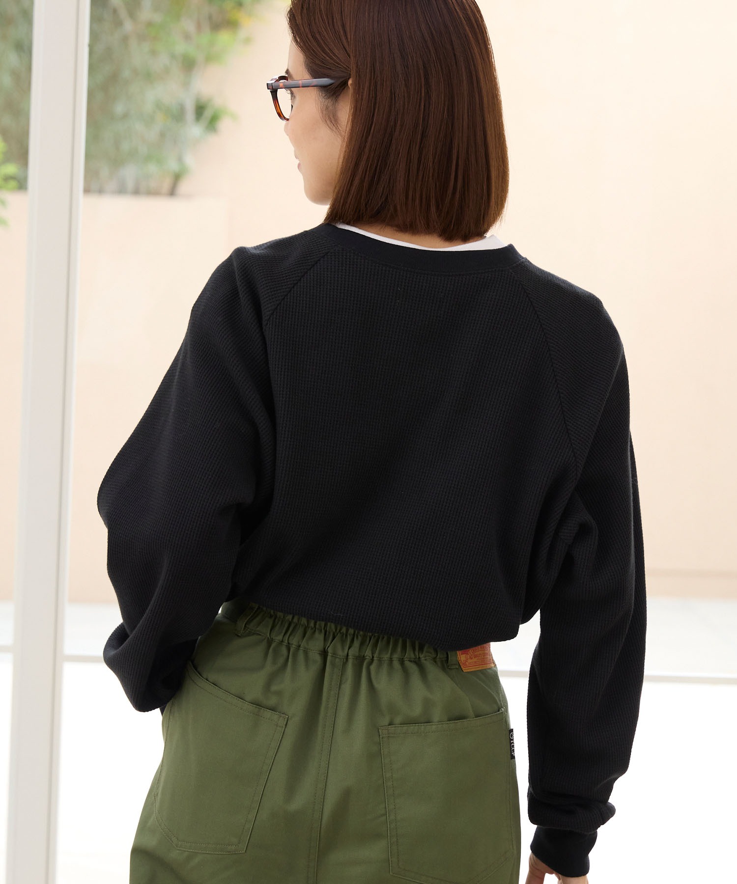 ラグランスリーブリンガーワッフルロングスリーブTシャツ＜抗菌防臭