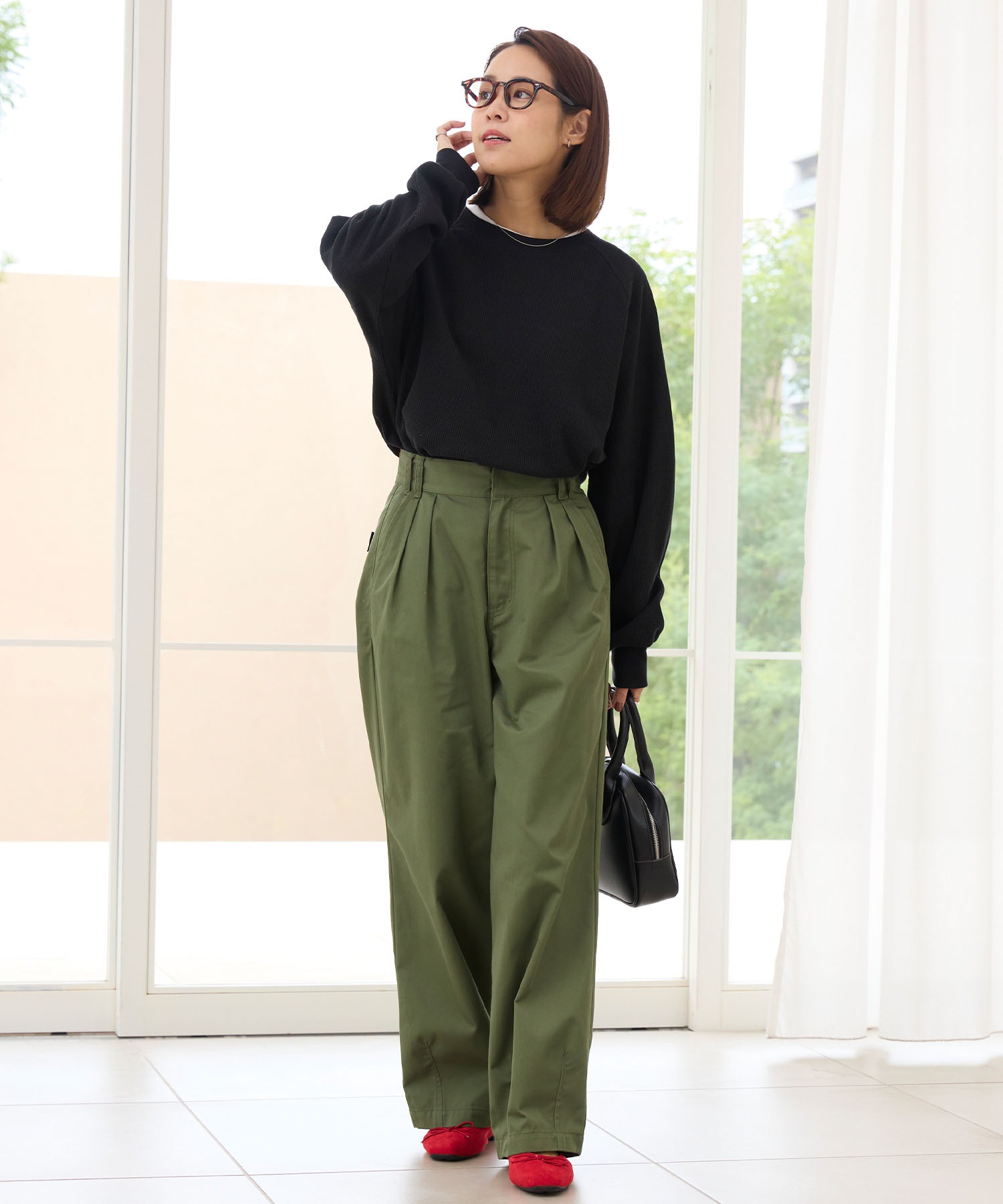 ラグランスリーブリンガーワッフルロングスリーブTシャツ＜抗菌防臭