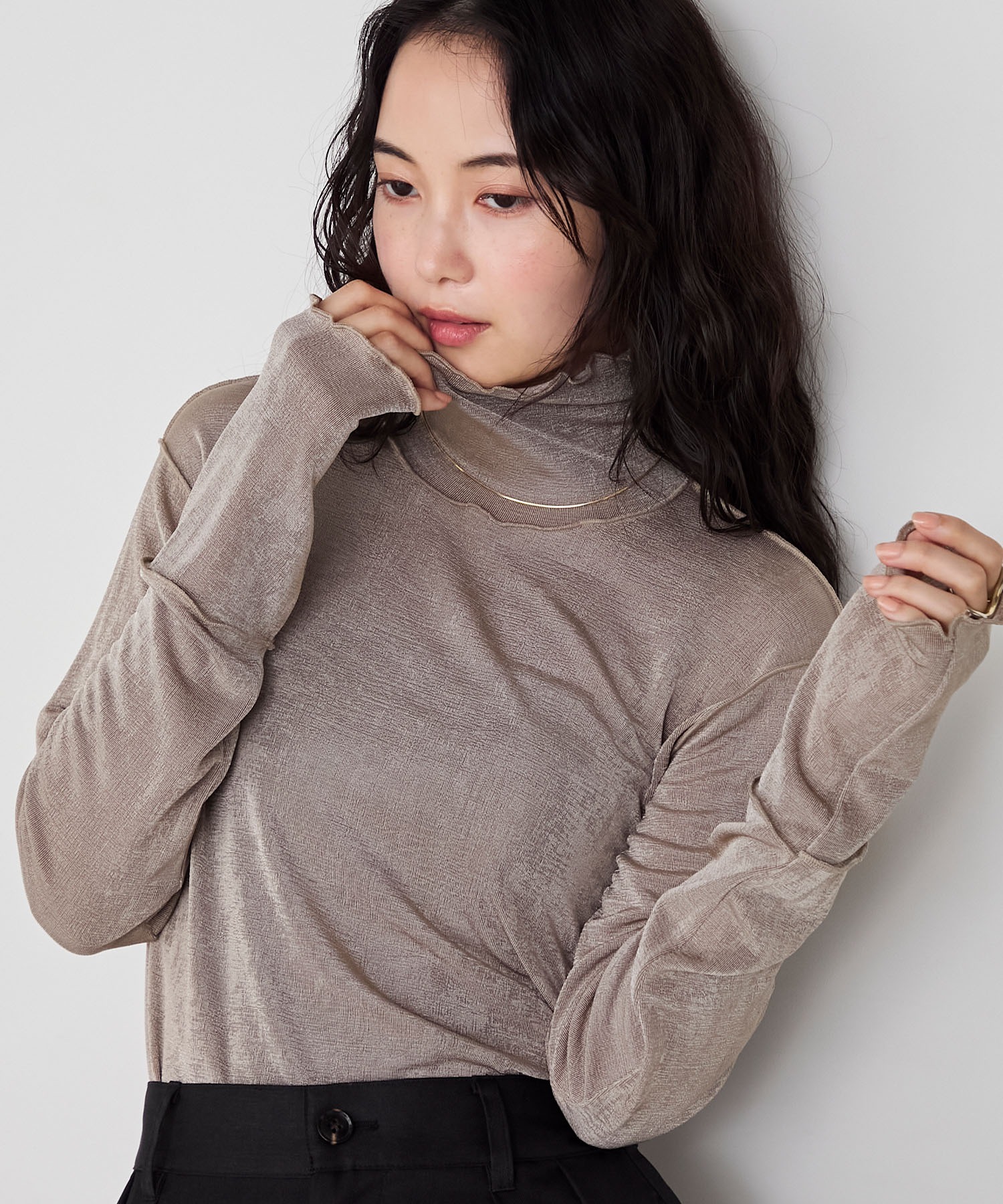 【forksy.】メロー切り替えハイネックロンＴ