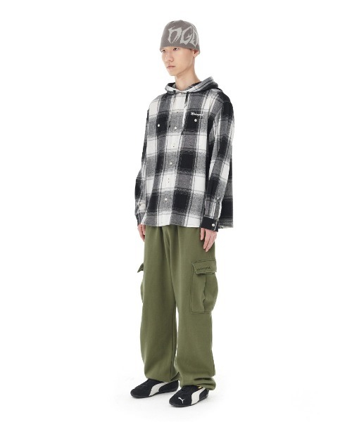 mahagrid/マハグリッド』HOODED OMBRE CHECK SHIRT/フード付き