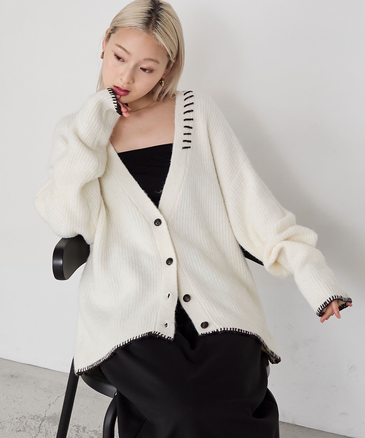 forksy.】ハンドステッチメランジVネックカーディガン forksy.│MONO