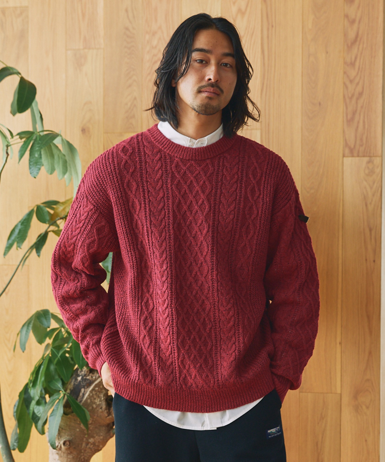 ウォッシャブル ケーブルニット クルーネックプルオーバー / 帯電防止