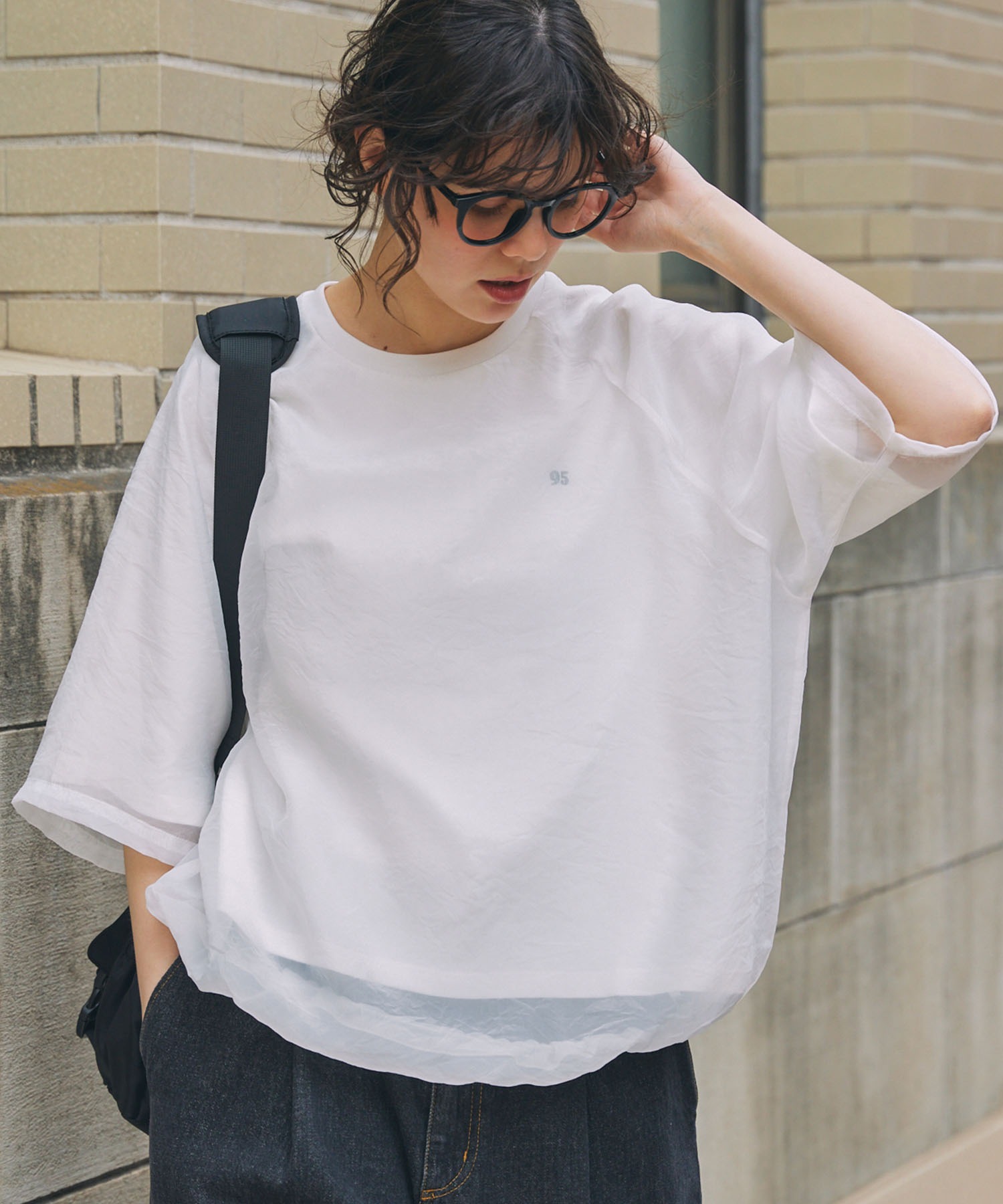 Tさま*オーダー品になります ナンバリング刺繍 ドローコード付き シアーレイヤードTシャツ