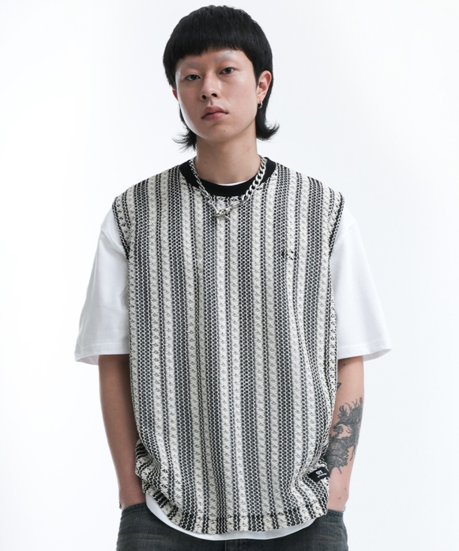 OY/オーワイ』 STRIPE CROCHET KNIT VEST/ニットベスト OY│A'GEM/9×.KOM【公式】｜韓国・ストリートブランド通販サイト  エージェムナイン ドットケーオーエム