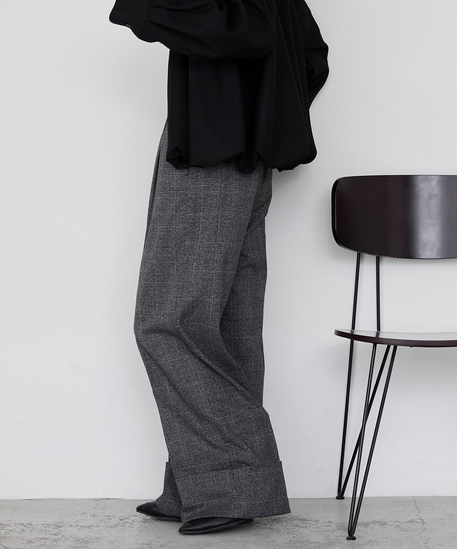 【forksy.】ロールアップチェックワイドスラックスパンツ