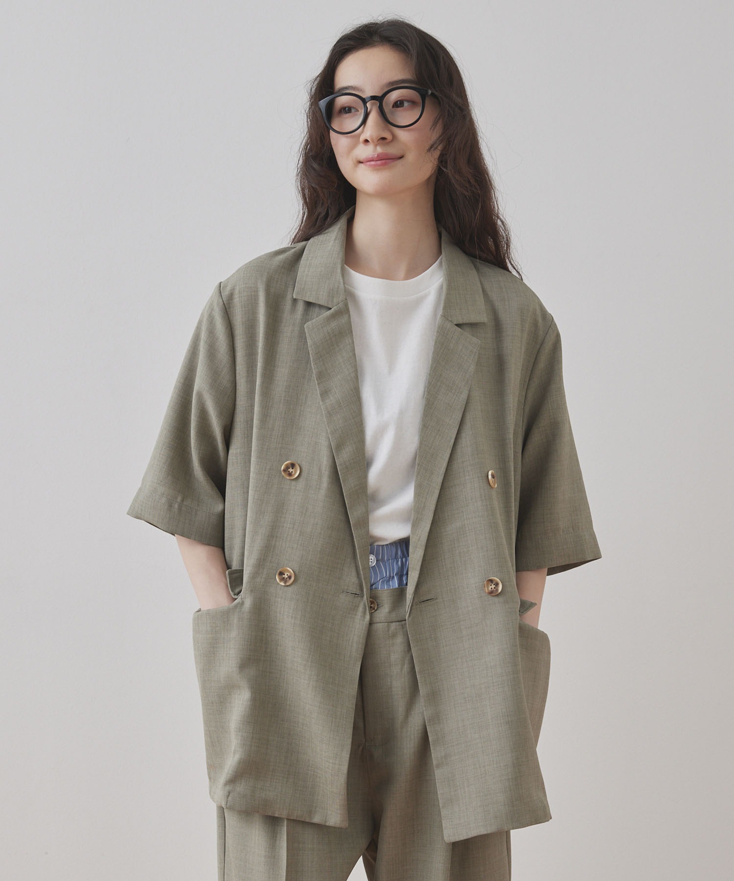 H ☆美品 STEPANO LANDI ダブル テーラードジャケット L 紳士服 Unblend】セットアップ対応 / 半袖 ダブル テーラードジャケット