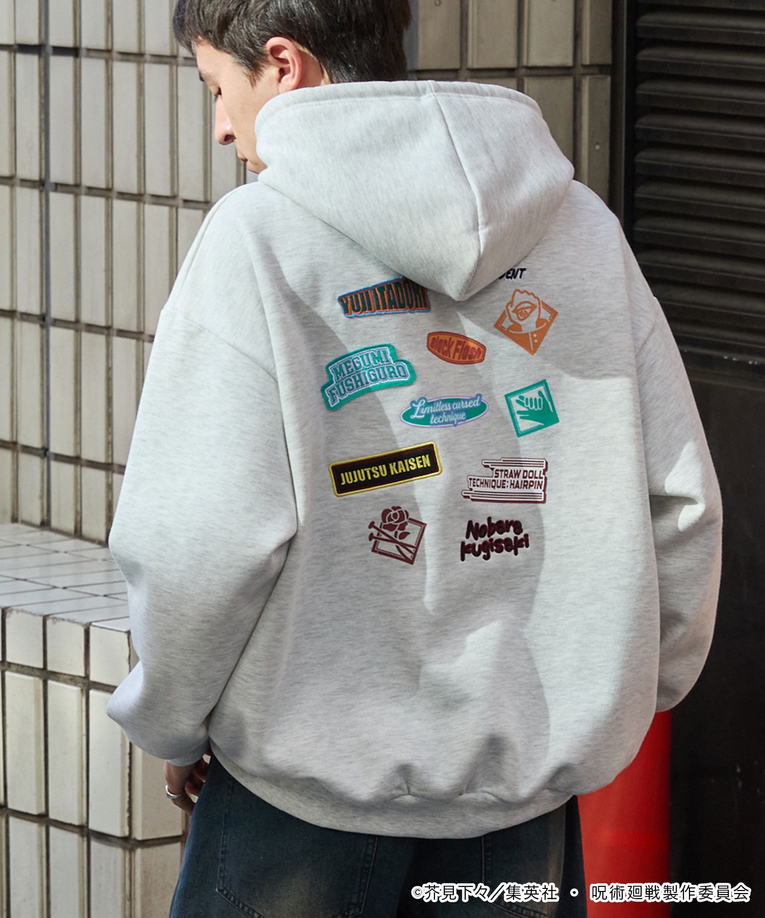 呪術廻戦】別注 プリント 刺繍 オーバーサイズ プルオーバー パーカー