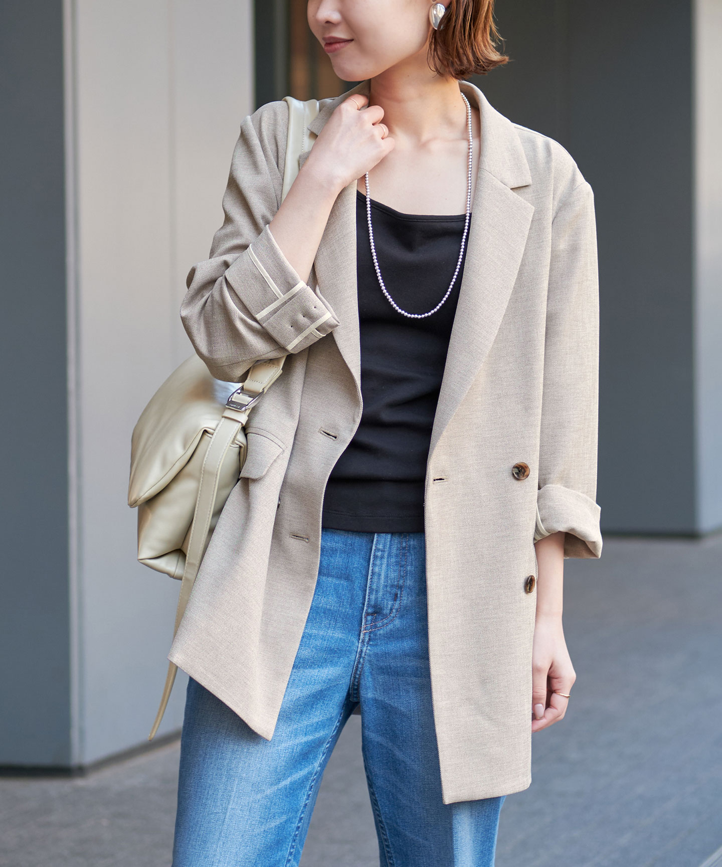 追加》リネンライクダブルブレストジャケット