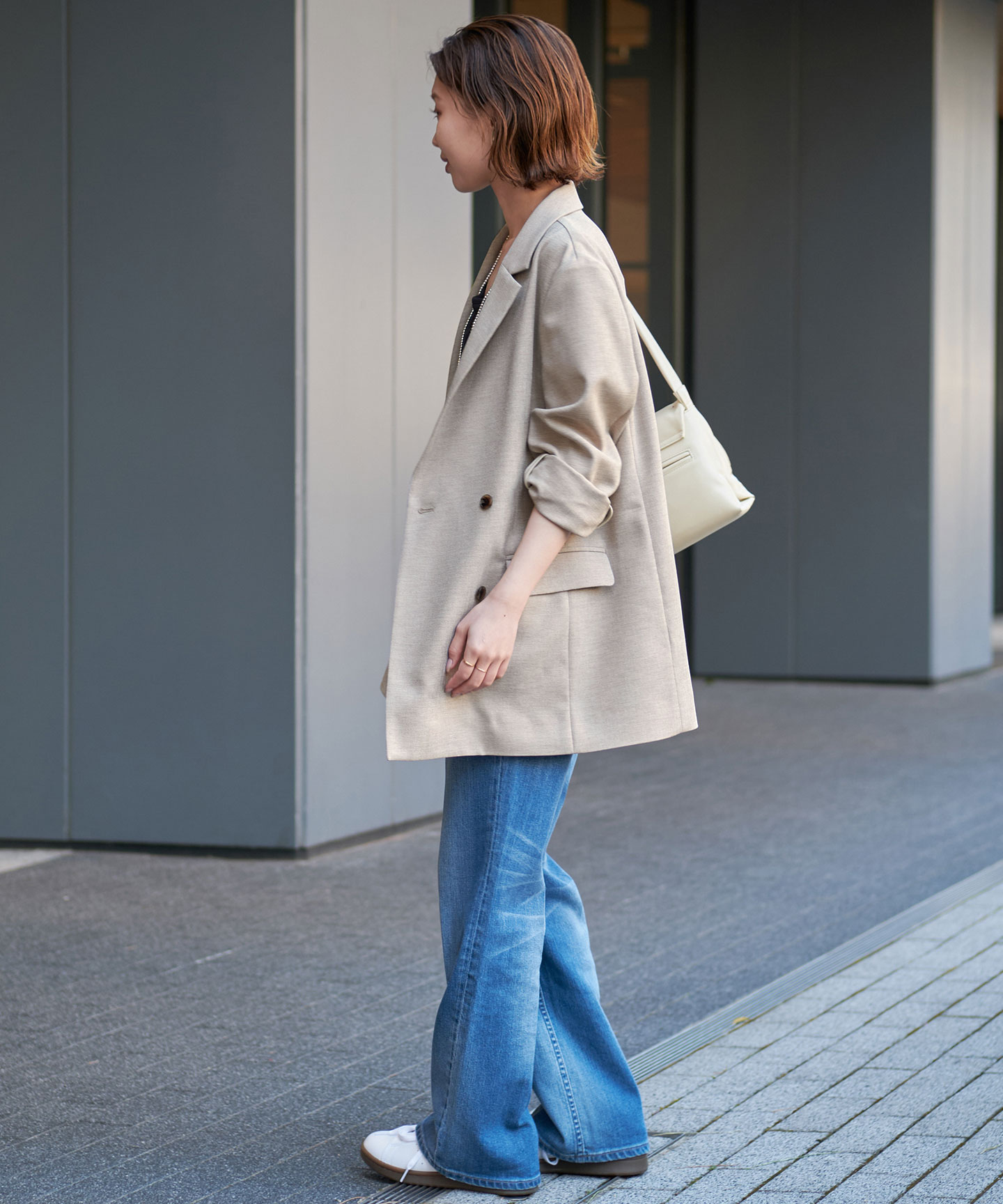 追加》リネンライクダブルブレストジャケット