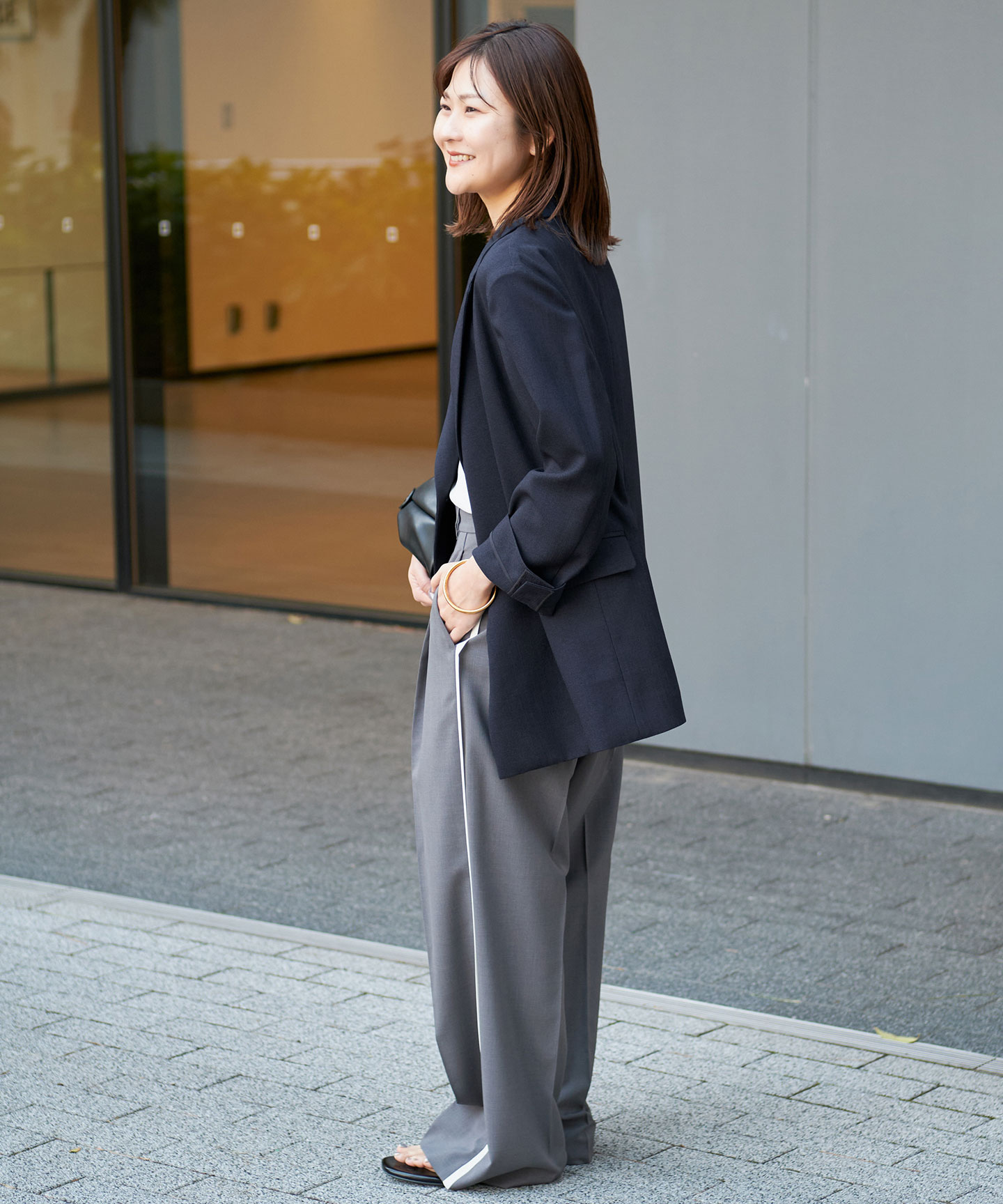 追加》リネンライクダブルブレストジャケット