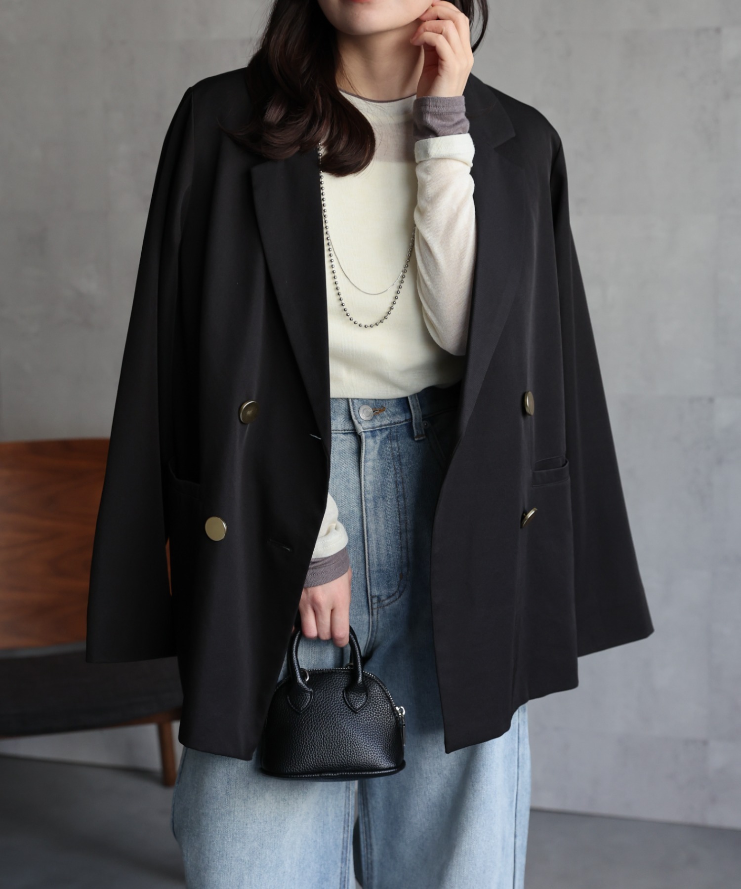model：156cm 着用サイズ：FREE
※金ボタン