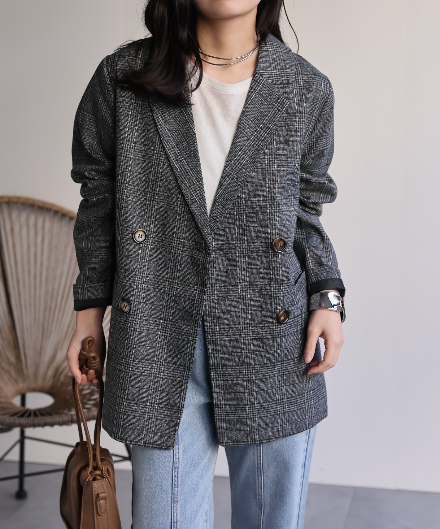 model：156cm 着用サイズ：FREE
※マーブルボタン