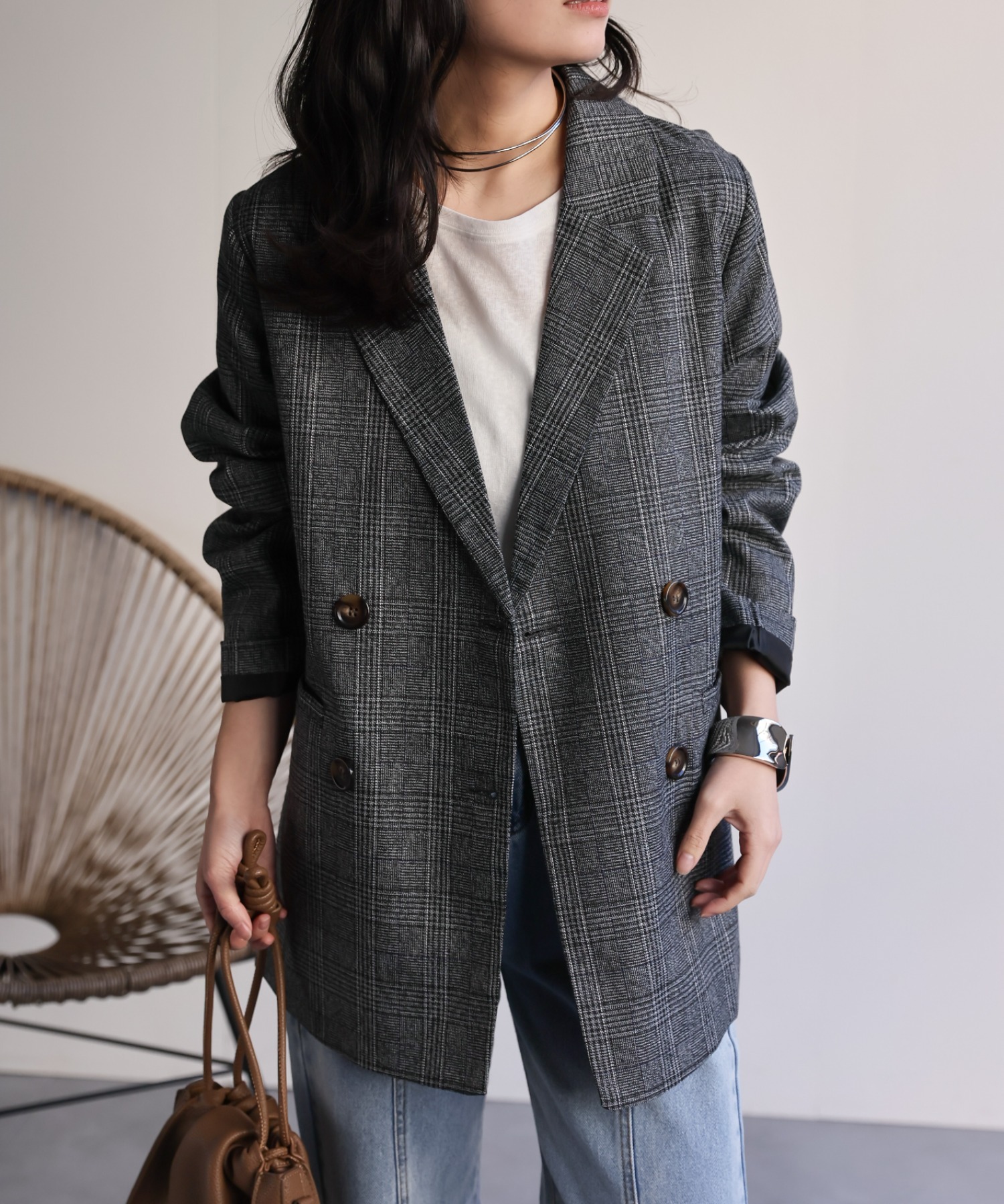 model：156cm 着用サイズ：FREE
※マーブルボタン