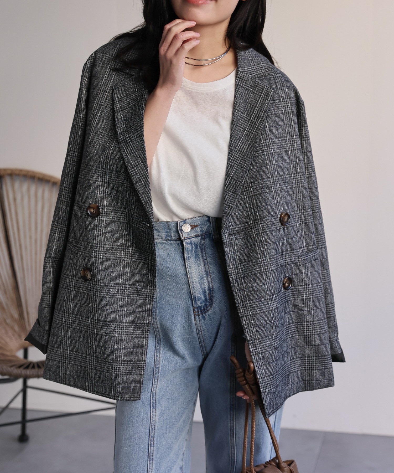 model：156cm 着用サイズ：FREE
※マーブルボタン