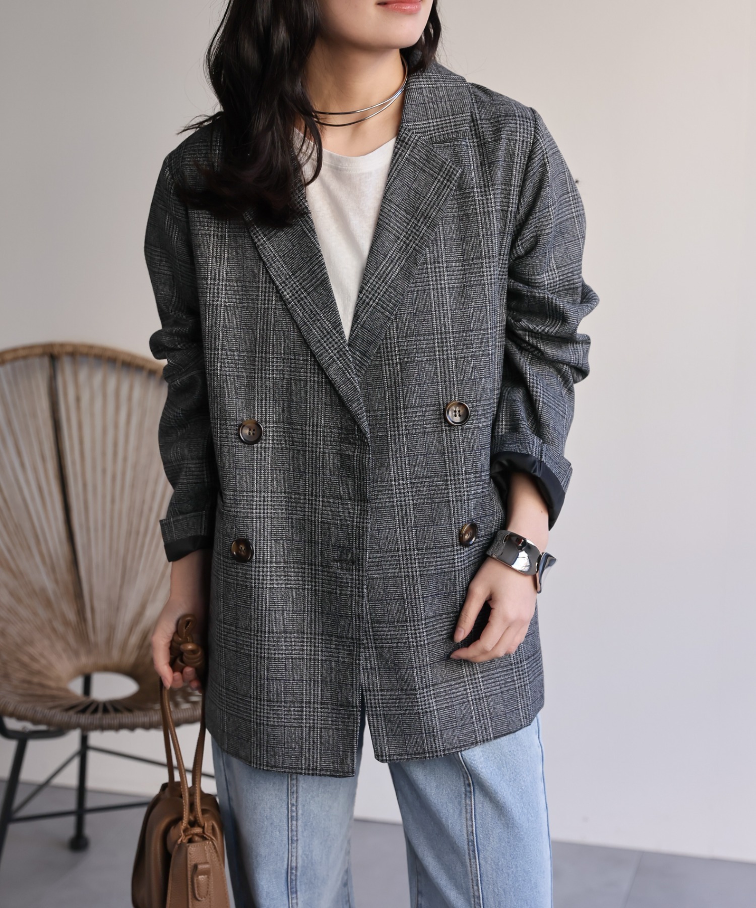 model：156cm 着用サイズ：FREE
※マーブルボタン