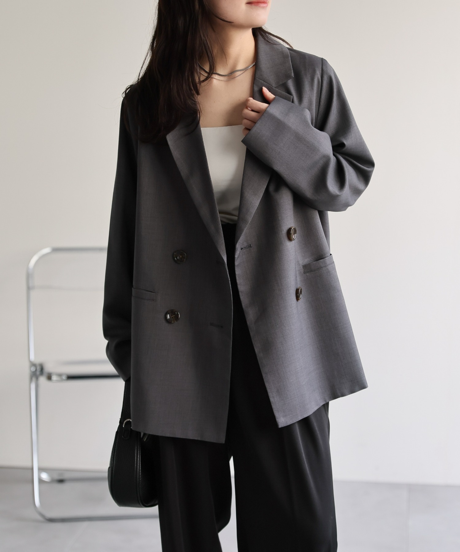 model：156cm 着用サイズ：FREE
※マーブルボタン