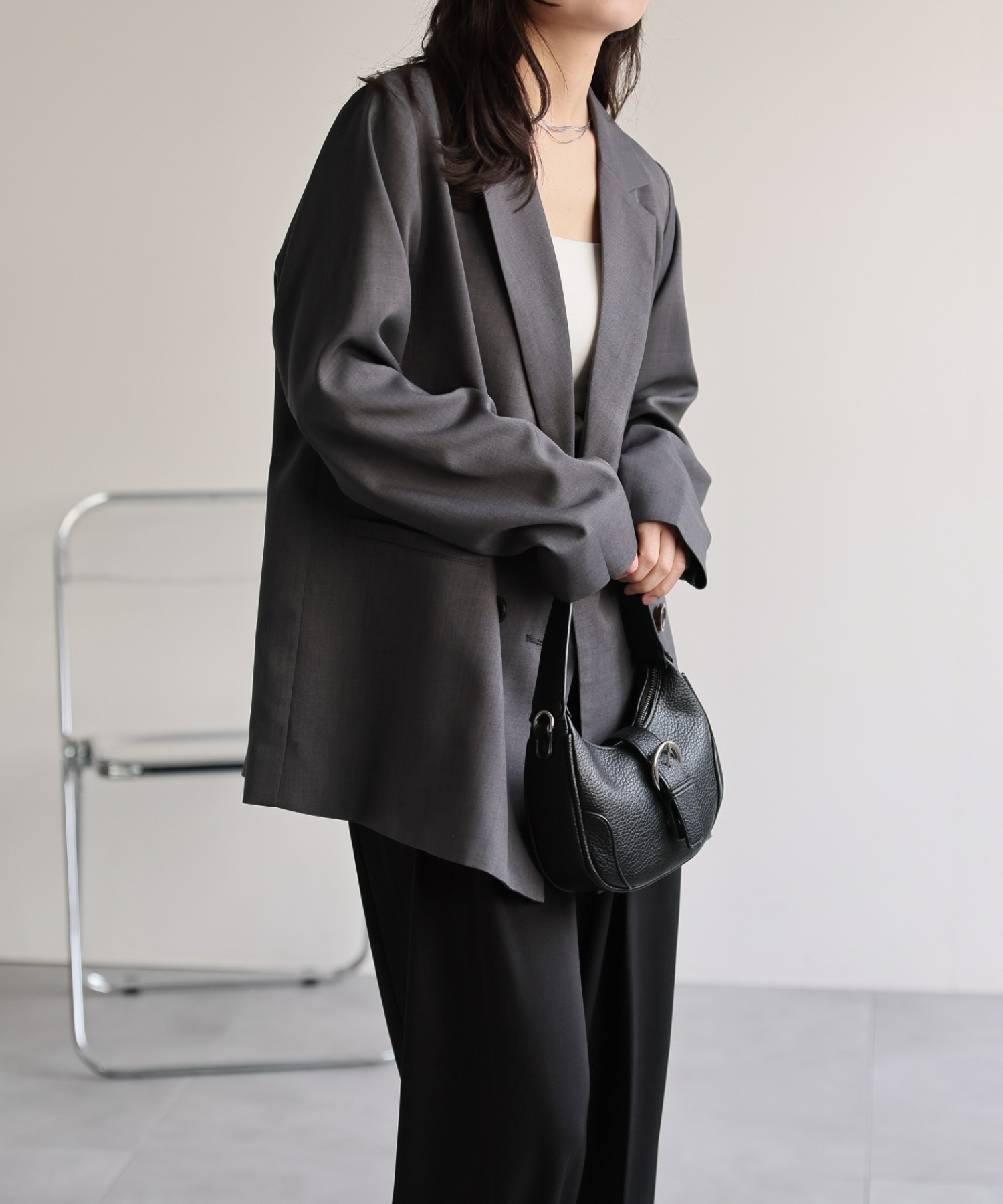 model：156cm 着用サイズ：FREE
※マーブルボタン