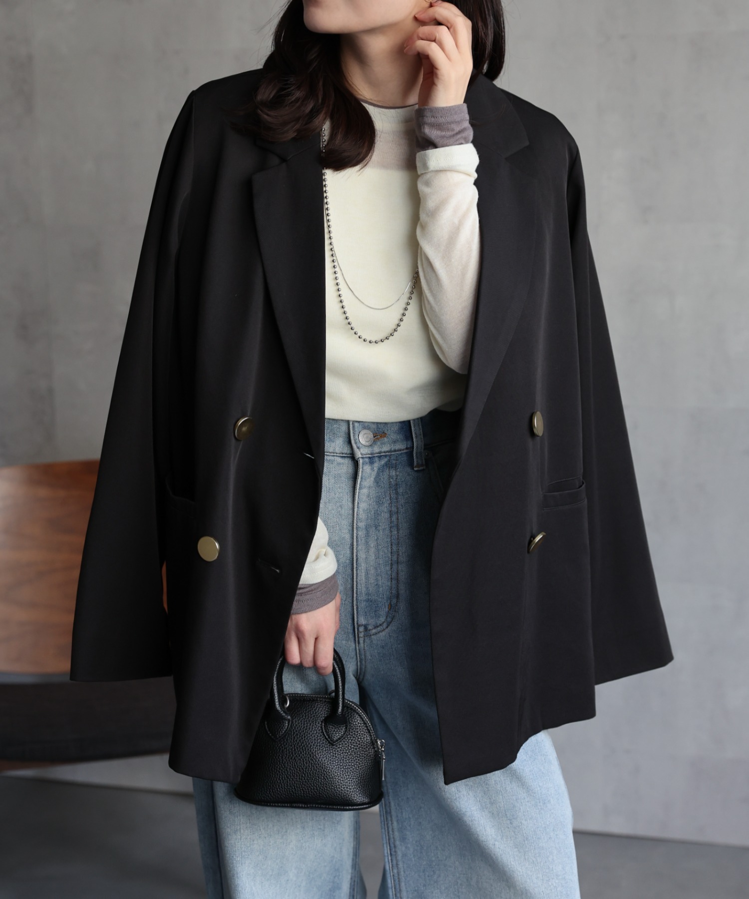 model：156cm 着用サイズ：FREE
※金ボタン